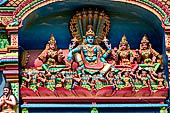 The great Chola temples of Tamil Nadu - The Sri Ranganatha Temple of Srirangam. Detail of the decorations of the mandapa at the entrance of the temple (southern branch of the fourth courtyard).